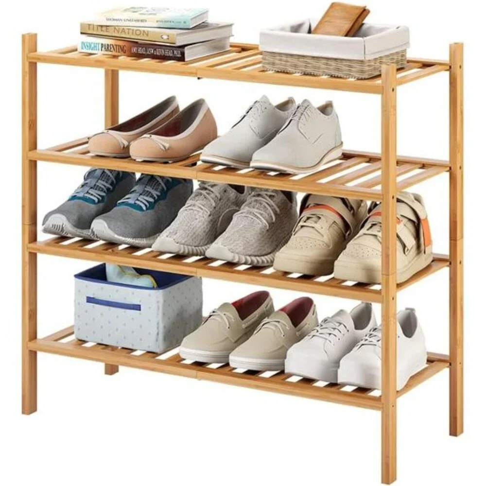4-Tier Bamboo Shoe Rack Stackable Heavy Duty Multi-Function